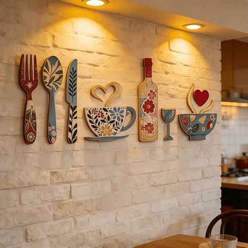 7pcs creative wooden wall decor set fork cup and wine suitable for kitchen cafe restaurant bar wall background board home decor sign housewarming and holiday gift