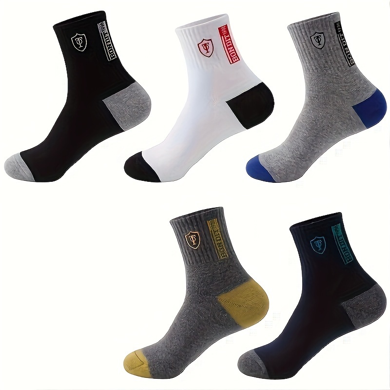 5 Pairs Of Men's Trendy Breathable Mid-Calf Socks, Comfortable Casual Soft Socks, Anti-odor Sweat-absorbing Breathable Comfortable long thick socks, Ideal for Daily Wear & Outdoor Activities Autumn and Winter warm Men's Sports Socks