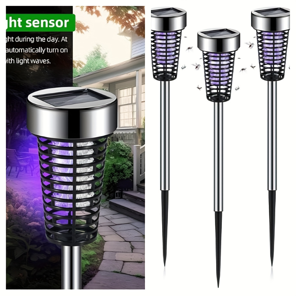 

Solar-powered Bug Zapper Lights, Outdoor Mosquito Killer Lighting With Uv Light And Landscape Led Lamp 2 In 1 For Garden Patio Backyard Camping