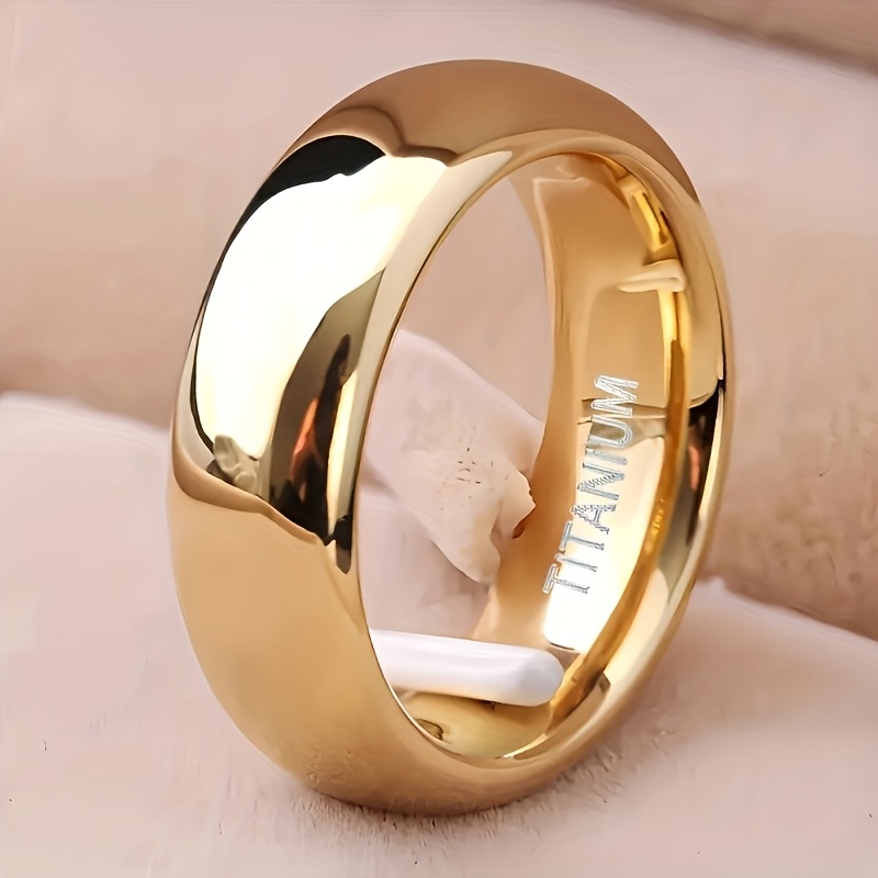 TEMU 1x 6mm Wide Golden Glossy Modern Minimalist Ring | Unisex Wedding Band, Durable Polished Texture, , Suitable For Men And Women, Ideal For Daily