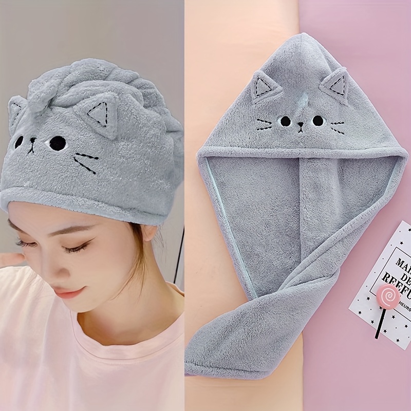 TEMU Un bonnet de douche sur le thème du chat pour sécher les cheveux, conçu peignoir à séchage rapide pour adultes, doté d'une absorption d'eau et