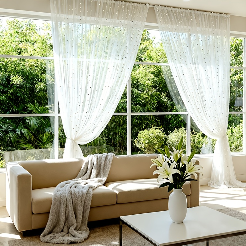 TEMU Sheer Curtains, Birthday Backdrop Pearl Curtains Made Of Sheer Fabric, Suitable For Home Decoration, Wall Decor, Window Sill Arrangement, For