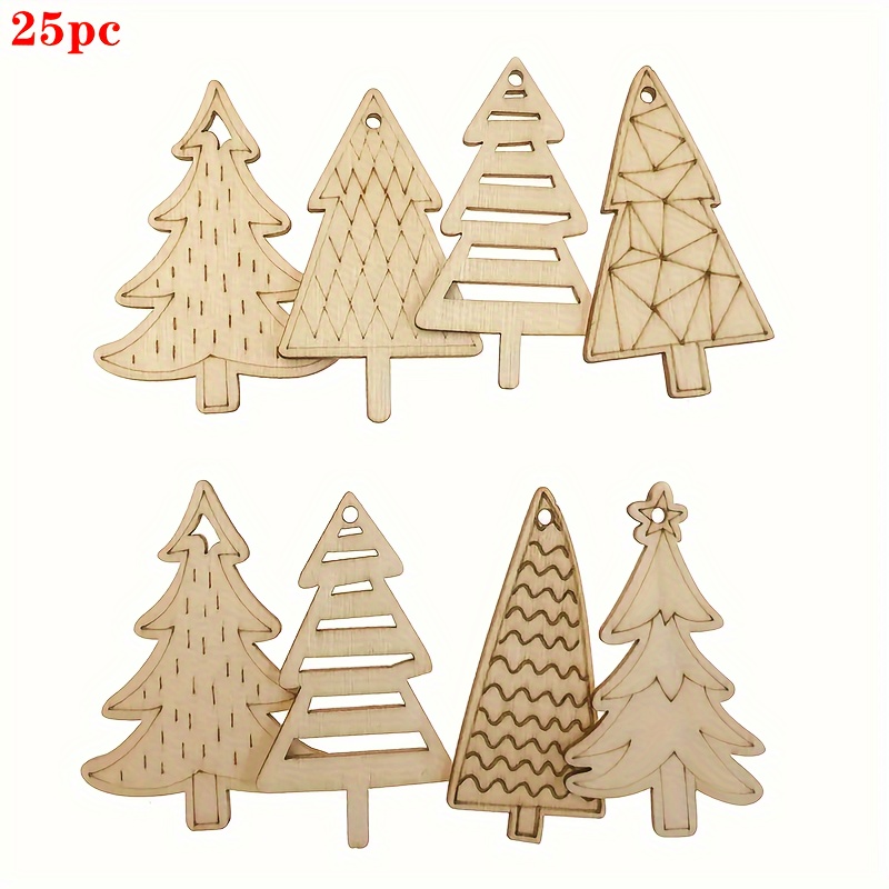 TEMU 25 piezas de árboles de Navidad de madera , adornos navideños, piezas de madera para pintar, decoraciones de , adornos colgantes navideños,