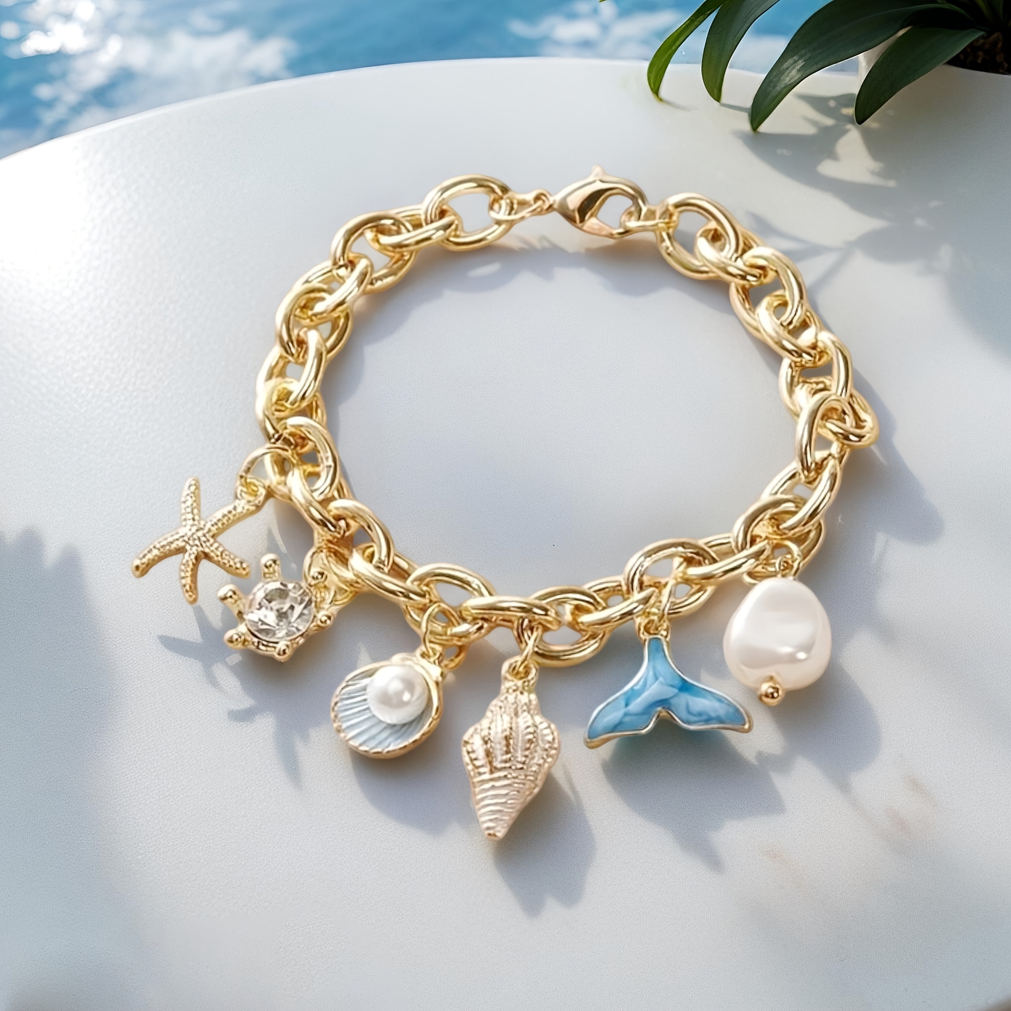 Image of 1pc Bracelet In Style, With Ocean-, Starfish, Shells, Blue Fishtail, And Irregular Pendants, Suitable For Daily Wear And Holiday Occasions, A Versatile Accessory For , And A Holiday Gift