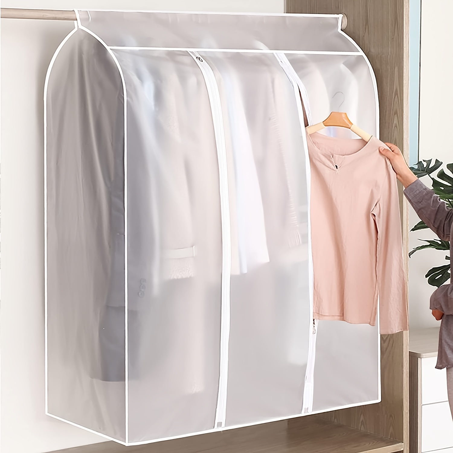 

1pc Zippered Clothes Dust Cover - Lightweight, Translucent & Waterproof Wardrobe Storage Organizer For Bedroom, Office, Home & Dorm