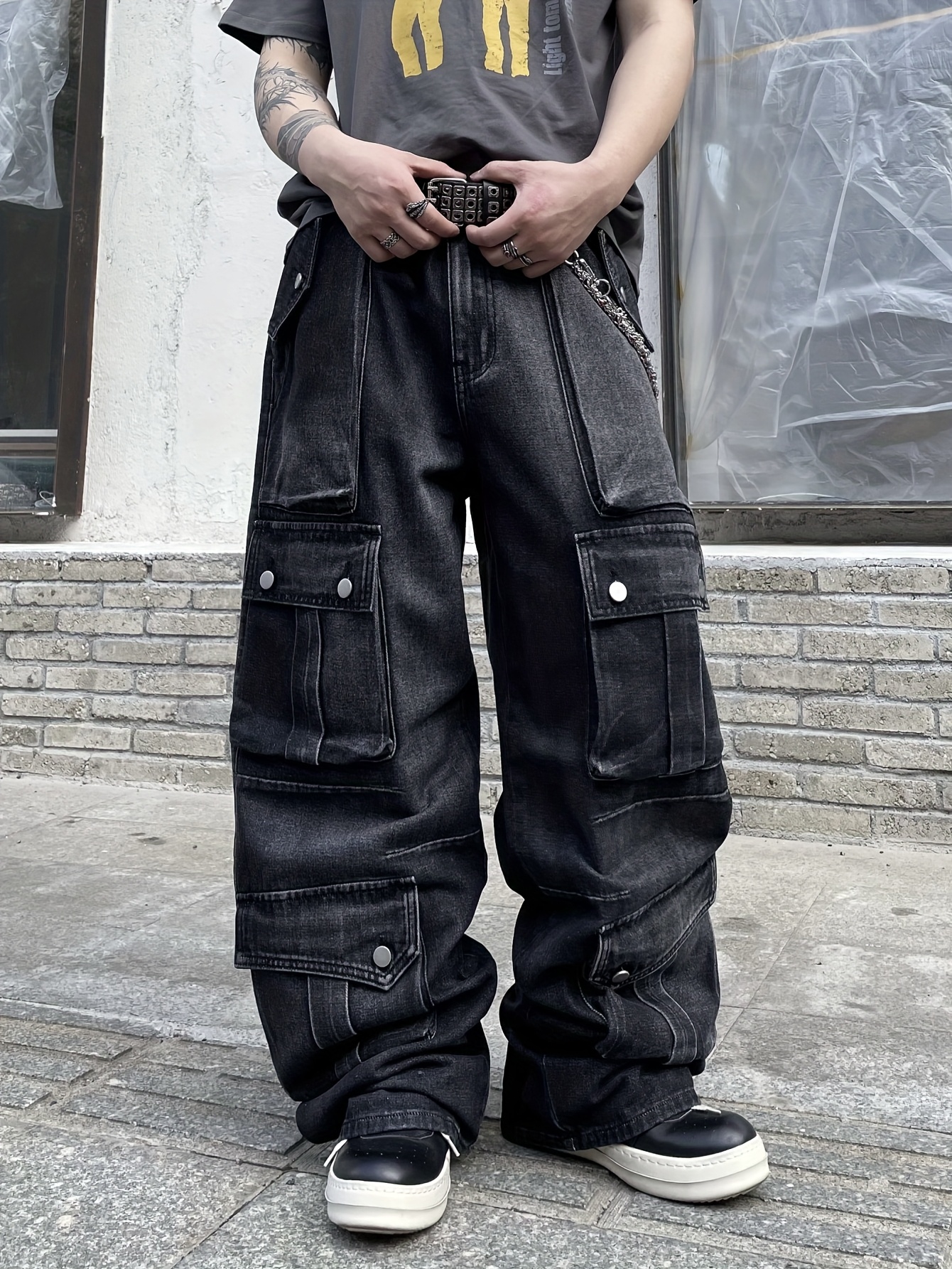 1pc multi pocket distressed denim flare jeans - Temu Germany
