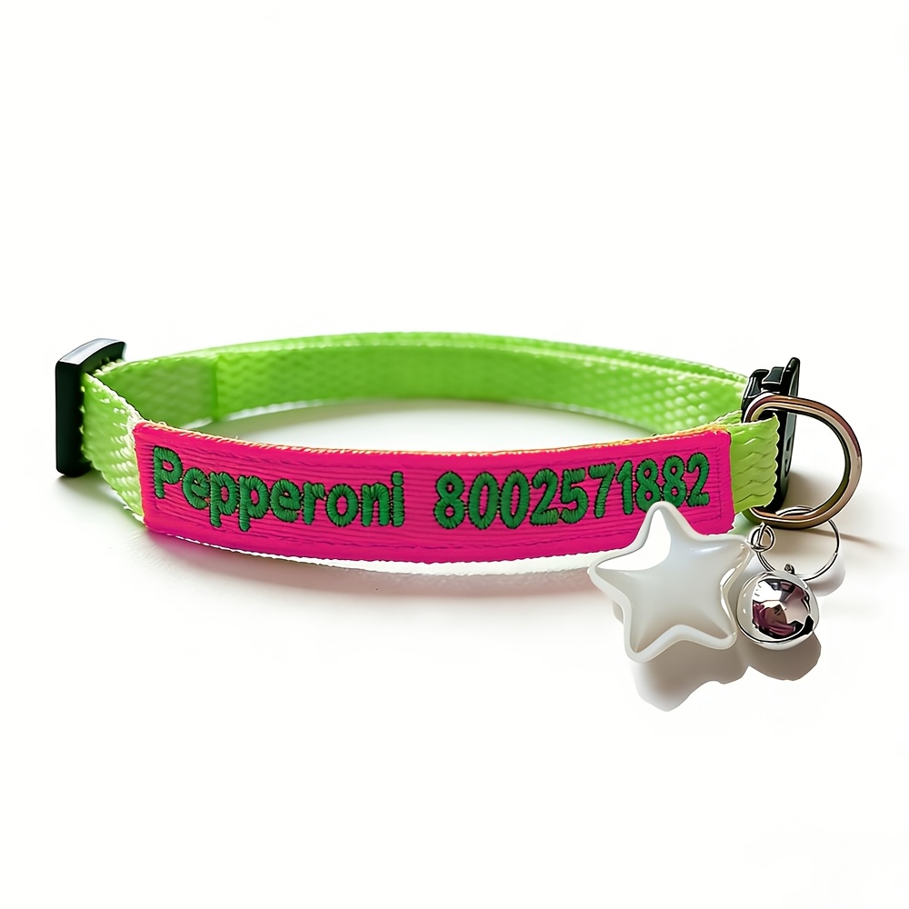 TEMU Personalized -the-dark Cat Collar With Name & Phone Number - Adjustable Glow Suitable For Night, 24-hour Glow, Nylon Collar For Pets, Tag For