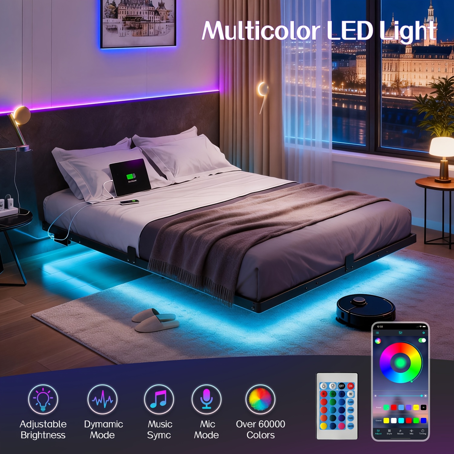 contemporary bed frame that floats featuring   a usb charging hub a metal base and assembly