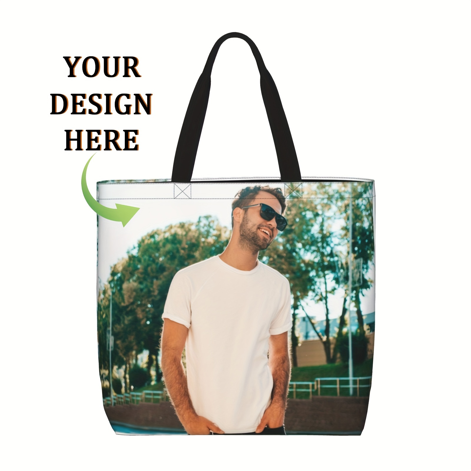 

Customizable Polyester Tote Bag With Photo/text/name/ - Large, Reusable Shopping Bag With Shoulder Straps, No-closure Handbag For Grocery, Storage, Shopper Tote Without Accessory