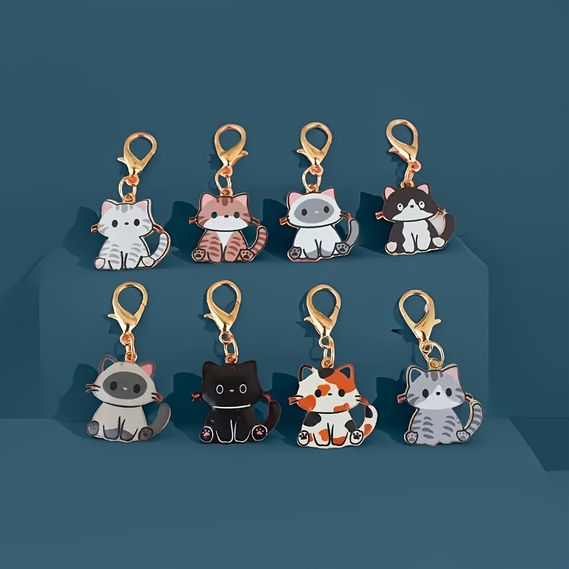 TEMU 8pcs Cute Cartoon Cat Alloy Keychain Set - Stylish Animal Accessories For Women's Bags & Backpacks | Perfect Birthday Gift, Adorable Animal
