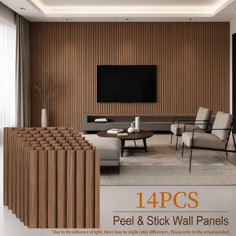 TEMU Pannelli da parete autoadesivi rimovibili a verticali 14 pz, adesivi murali legno, pannelli decorativi installazione senza trapano, ideali per
