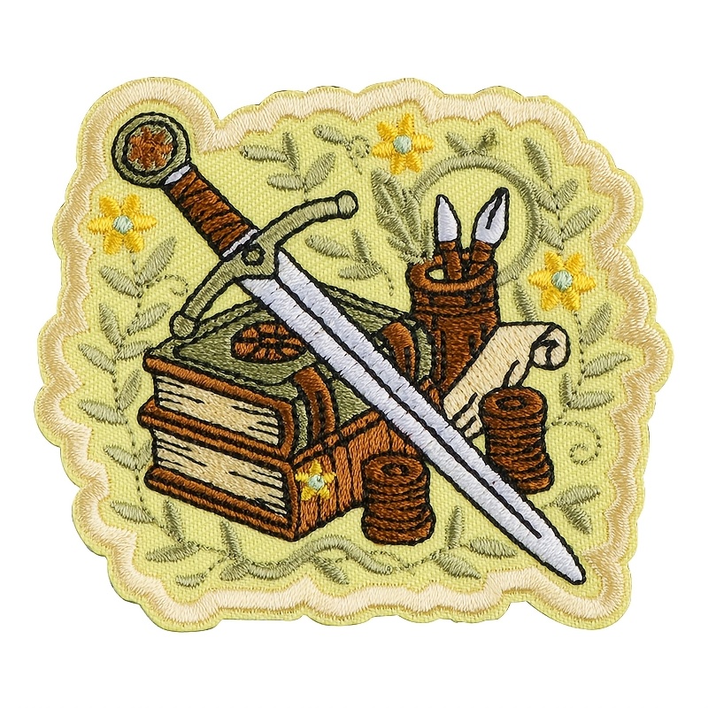 TEMU 1 toppa libro fantasy, toppa spada e libro da favola, libro , lettore di libri, libro dei parassiti, toppa ricamate per abbigliamento, giacca,