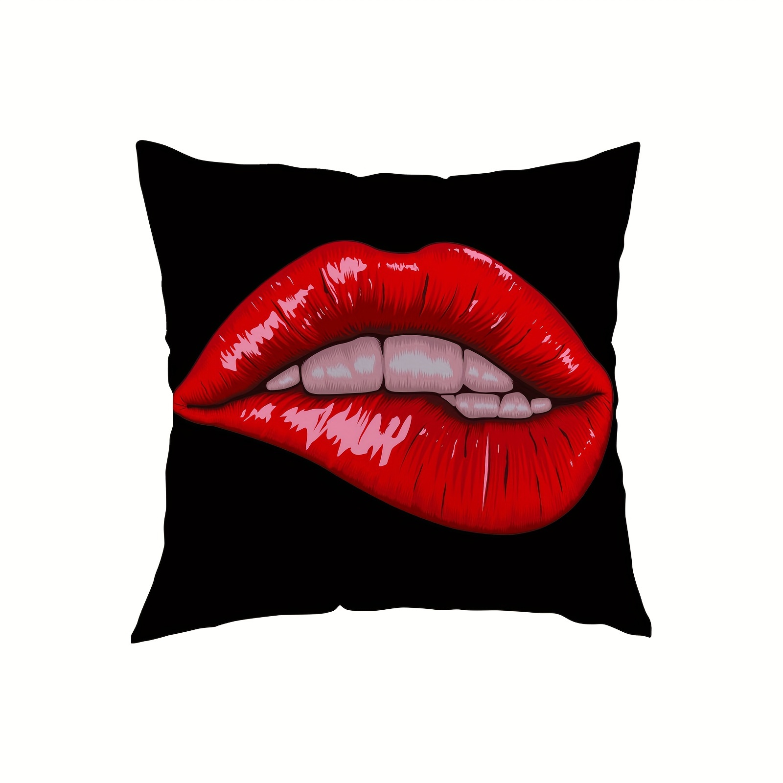 

1pc Red Lips Teeth Plush Throw Pillow Cover, 18x18 Inches Contemporary Style, Single-sided Print, Zipper Closure, Home Sofa Bedroom Decor, Cushion Case Without Insert