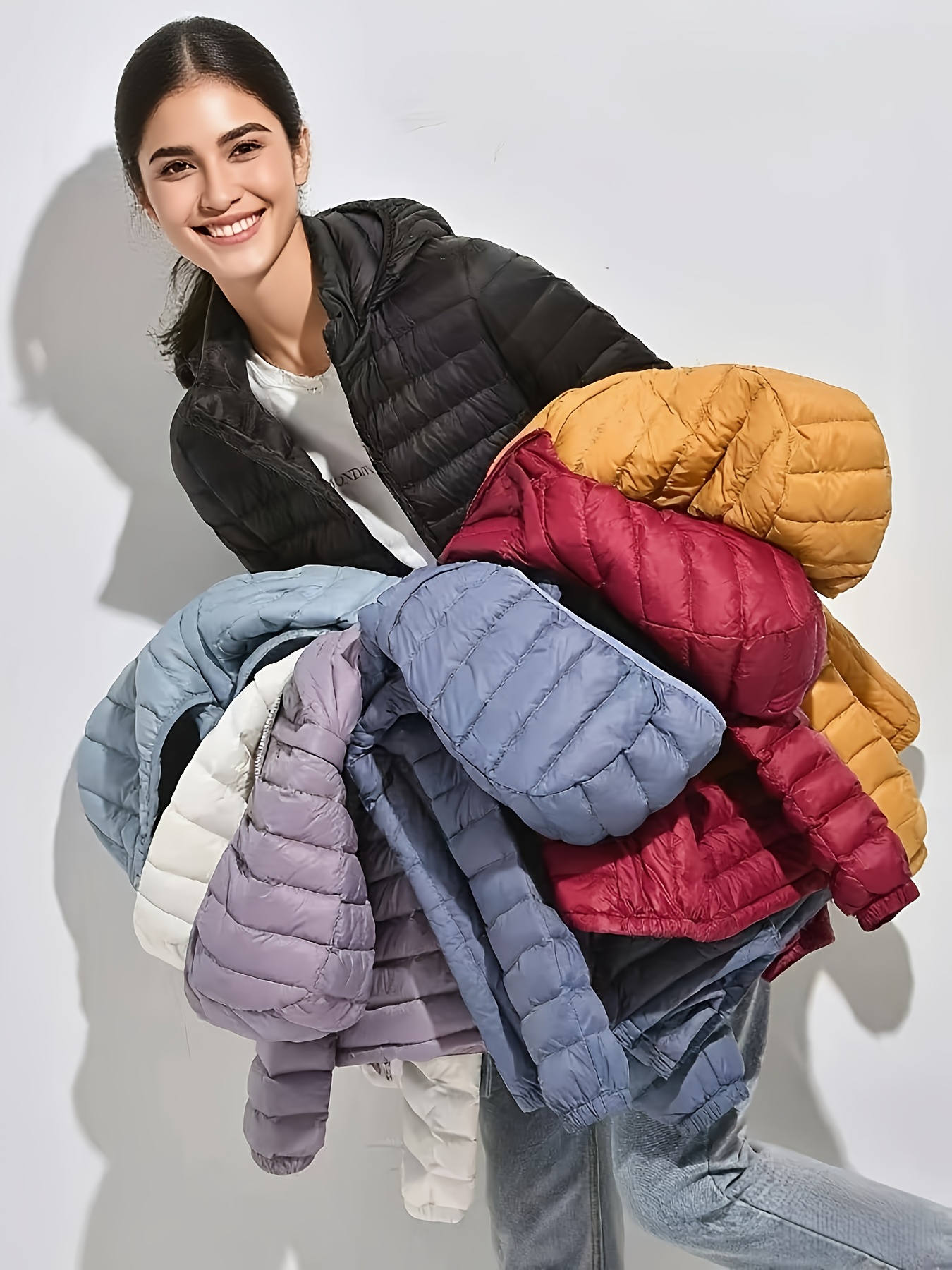 1pc womens   down jacket full length winter coat with hood zipper closure collar lightweight warm for fall winter casual outerwear no required