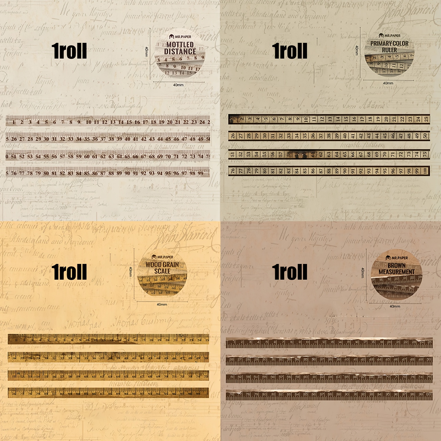 4 Rolls/bag Classical Scale Washi Tape - Vintage Decorative Tape Suitable For Scrapbooking, Journaling, Planners, Crafts - Gift Tape (paper Base)