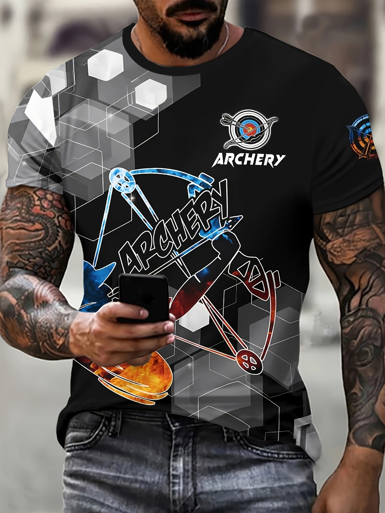 Men's Creative T shirt Like Hunting Fishing Gun Print Round - Temu