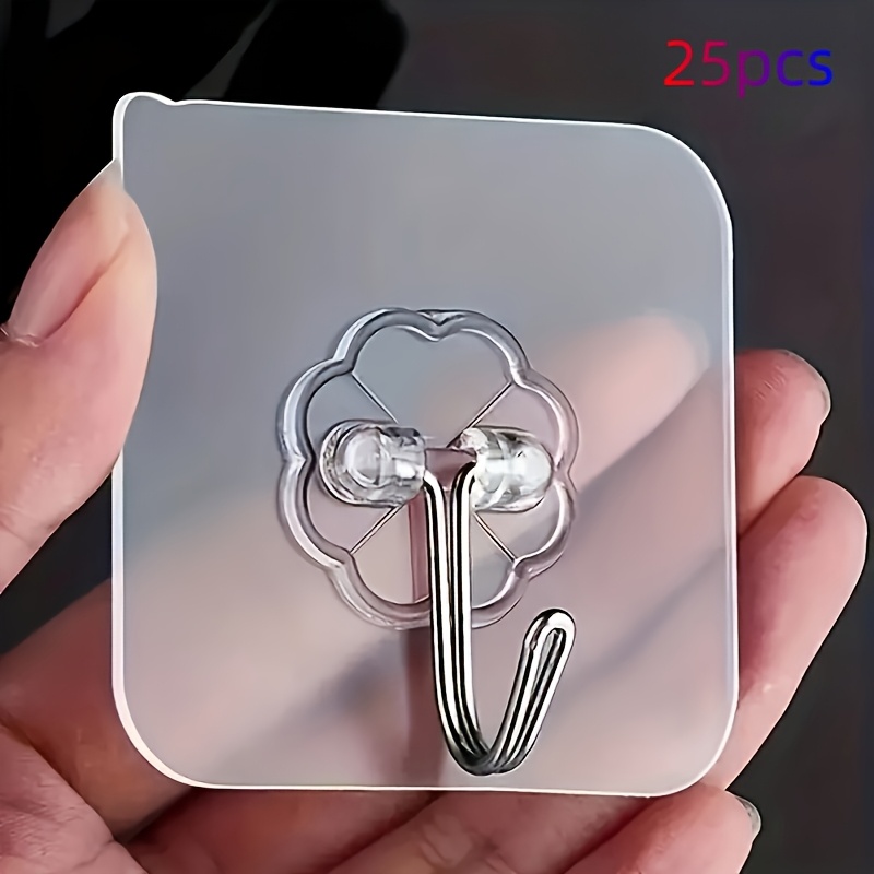 25pcs Strong Adhesive Hooks, Self-adhesive Wall Hooks, Waterproof Hooks, Bathroom Toilet Wall Seamless Storage Hooks, Multifunctional Hanging Storage Wall Hooks, Utility Hooks