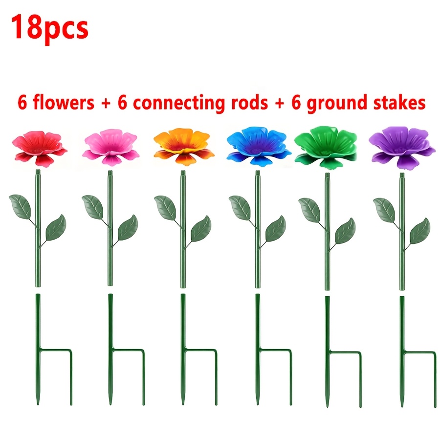 Image of 12pcs ( + 4 Connecting Rods + 4 Ground Stakes) Bee Watering Station, Bee Bath For Garden Metal Bee Water Feeder With , Colorful Bee Bath Bowl For Outdoor Garden Yard Decor