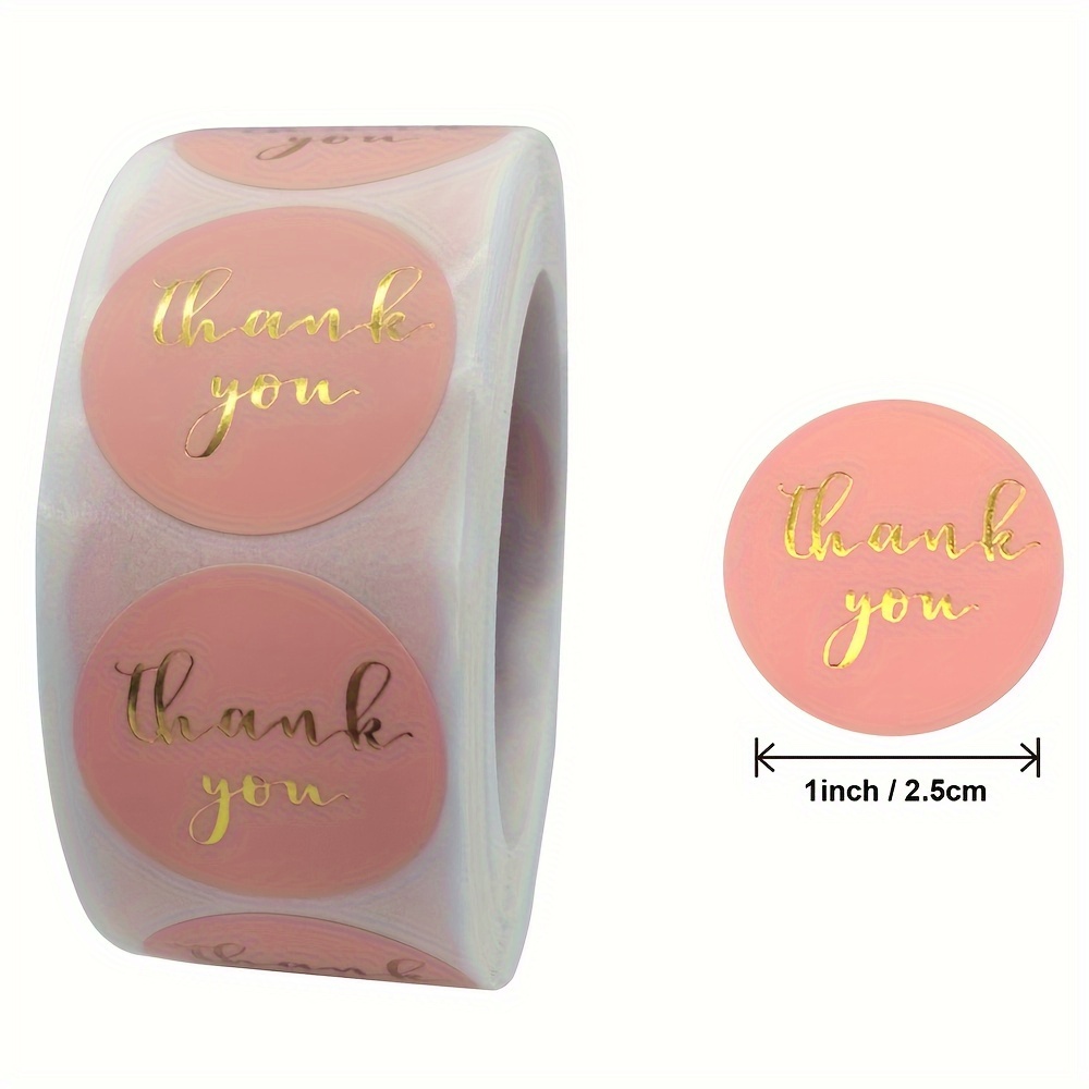 

500pcs Pink Thank You Stickers, Graphic Patterned Round Paper Seals With Self-adhesive, Single Use, Glossy Finish For Christmas Gift Decoration And Packaging Stationery.