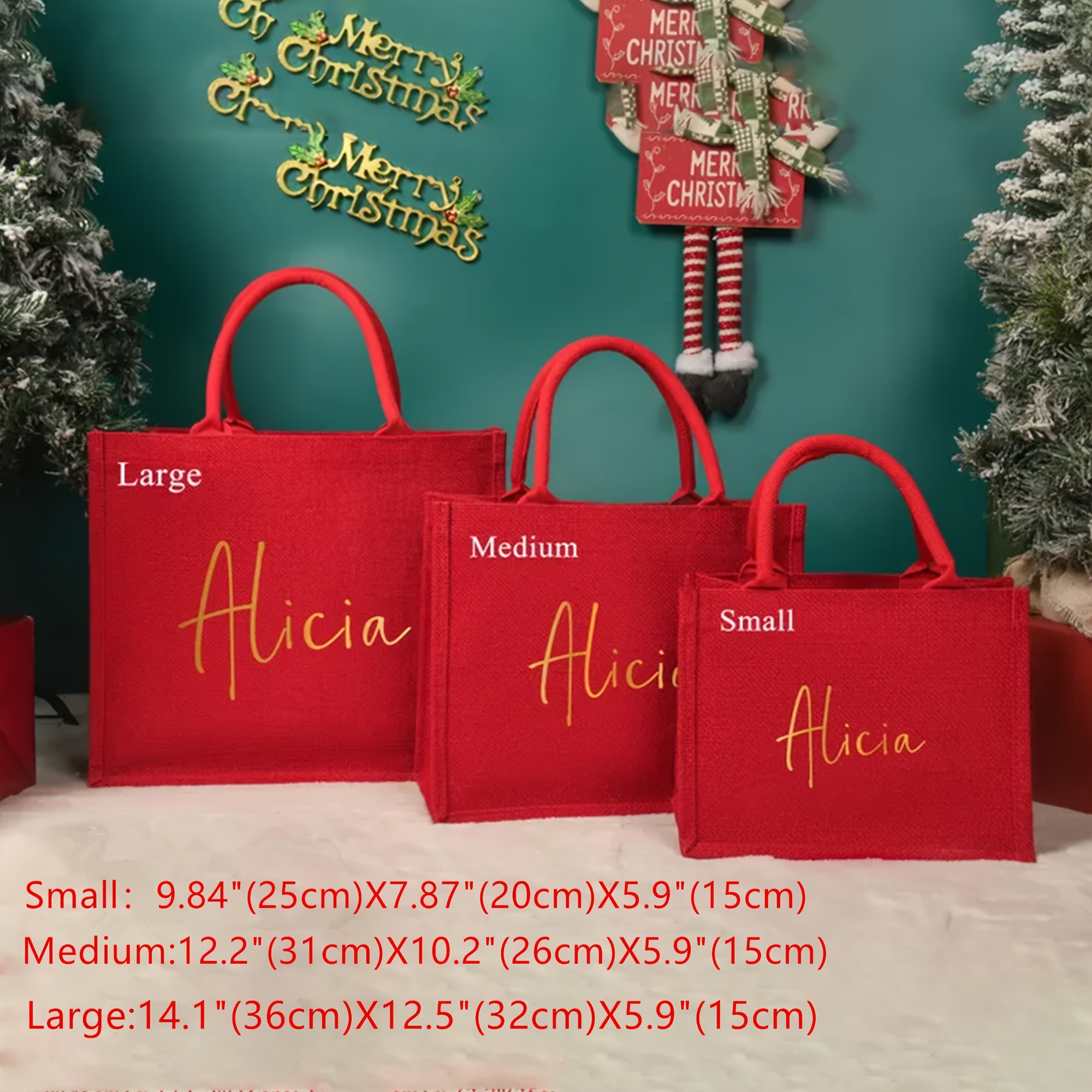 Image of Personalized Christmas Party Gift Bags, Burlap Bag, Christmas Burlap Bags, Holiday Gift Bag, Red Gift Bag, Christmas Gift Bags
