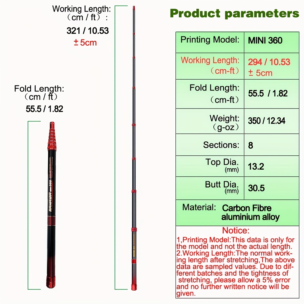 Bakawa Positionable Folding Single Pole Telescopic Landing Net 2.94m 9.64ft Carp Carbon Fiber Fly Tools Sea Hand Landing Net Accessorie