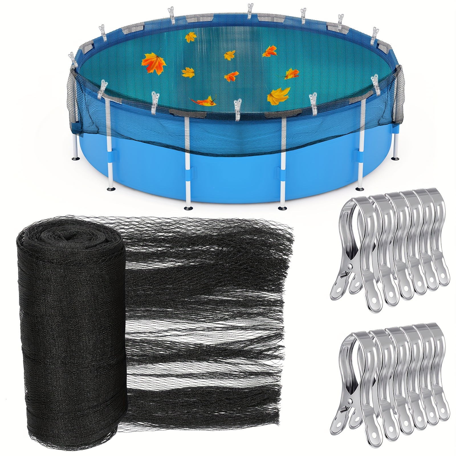 

Pool Leaf Net Cover Above Ground Pool Winter Mesh Cover With 12 Pcs Swimming Pool Cover Clips For Above Ground Pool, Leaves Your Pool, Black (fit For 18')