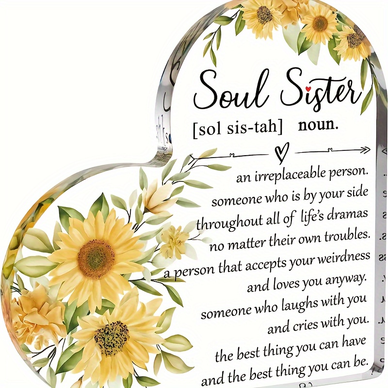

1pc, Acrylic Soul Sister Plaque - Cute Birthday Gift For Sister And Friend - Thank You Gift For Women - Happy Birthday Sister Gift From Sister
