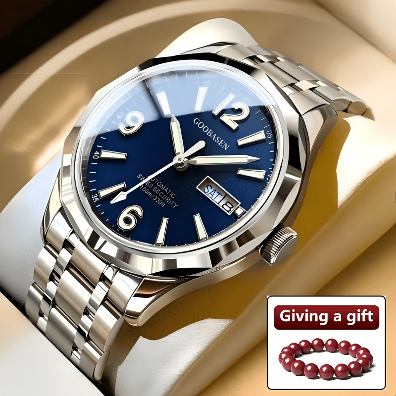 TEMU 1pc Montre mécanique automatique pour homme avec boîtier en acier inoxydable, pour les mode, facile et polyvalente pour les tenues