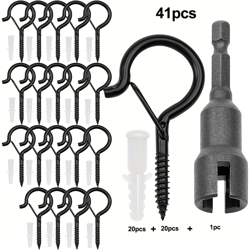 Image of String Light Hooks Outdoor+ Plastic Expansion Anchors, 2.2in Screw-in Hooks For Outdoor String Lights, Q Hanger Hooks Outdoor For Decoration Hanging, Utility Hooks