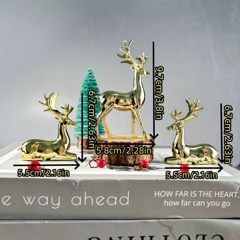 TEMU 3pcs Golden Christmas Reindeer Set - A Luxurious Addition For Christmas Living Room Displays, Elegant New Year Entryway Decor, And Festive Scene