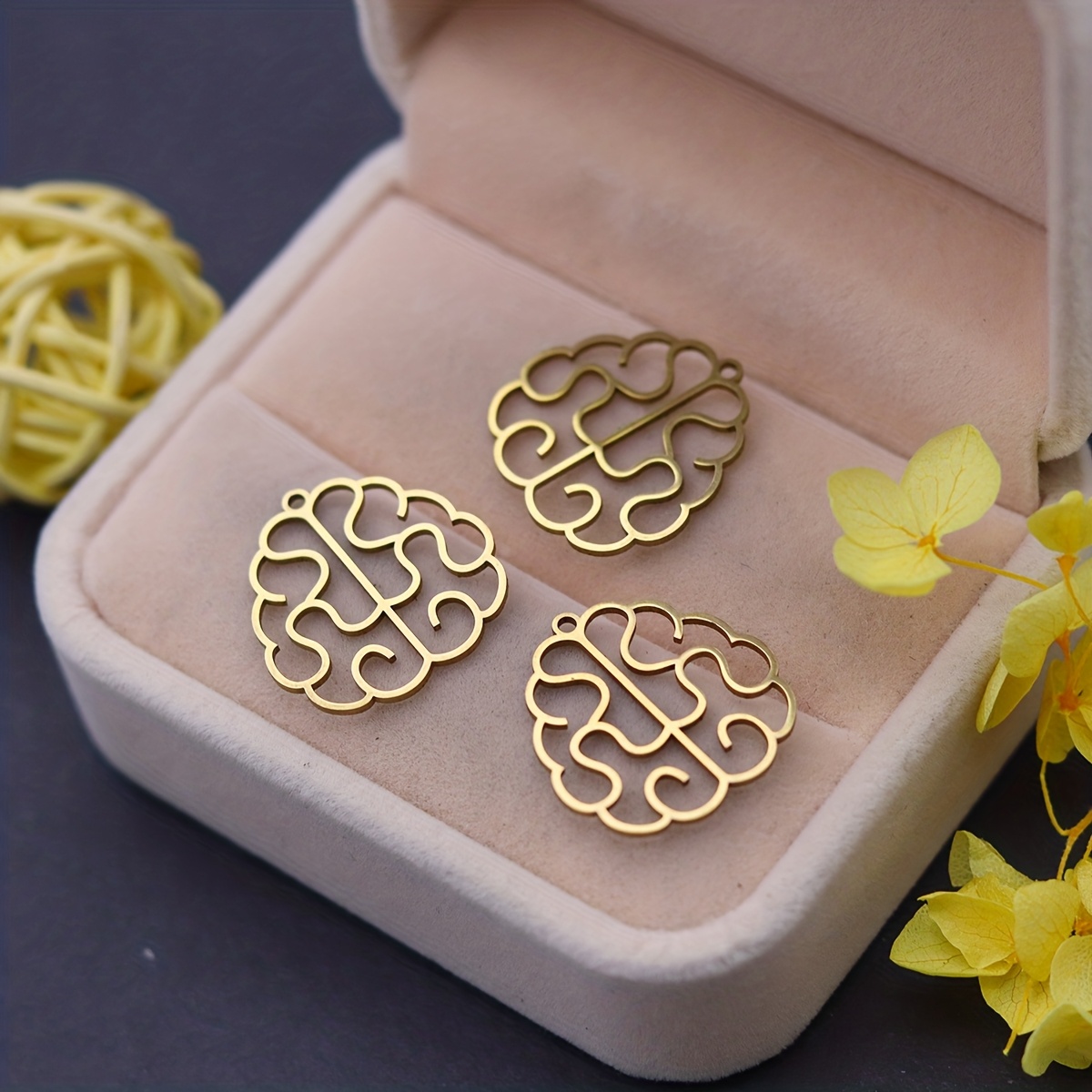 3pcs Unique Brain Silhouette Charm Pendants, 304 Stainless Brain Metal Charms Perfect For Diy Bracelet Necklace Keychain Gift For Psychologist Student