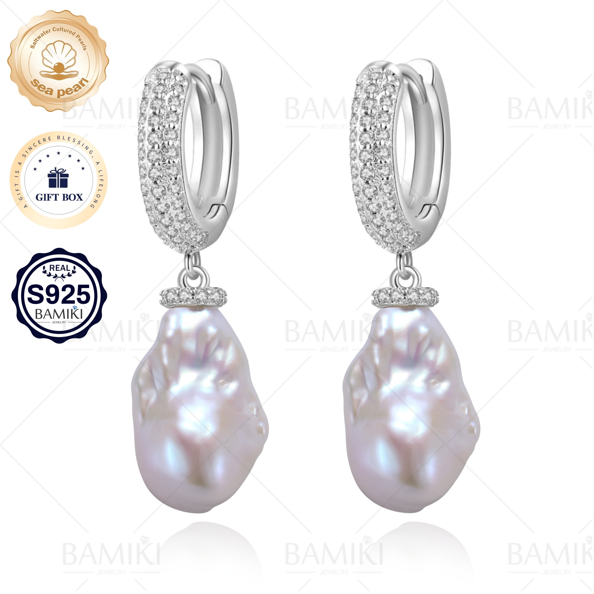 Image of S925 Pure Handcrafted Baroque Earrings - In White And Pink Hook Colors, Suitable For Daily Wear, Anti-allergy Pendant Jewelry, Elegant Gifts For Birthdays, Graduation, Festivals, And Christmas
