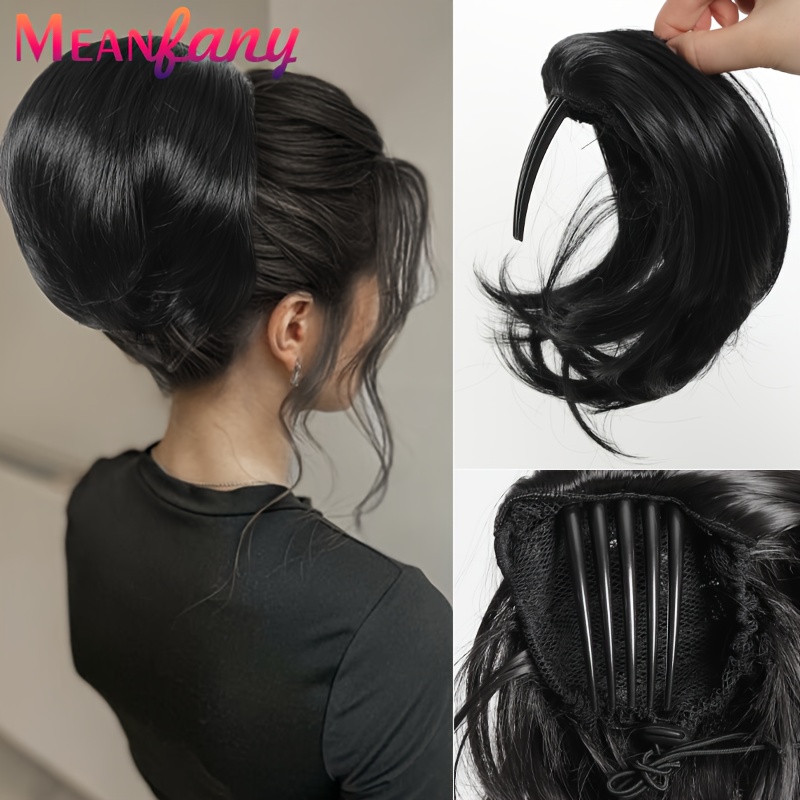 TEMU Synthetic Hair Bun Hairpiece Fully Short Ponytail Bun Mixed Blonde Hair With Comb Bun Updo Drawstring Bun Synthetic Hair Piece Extension For Women