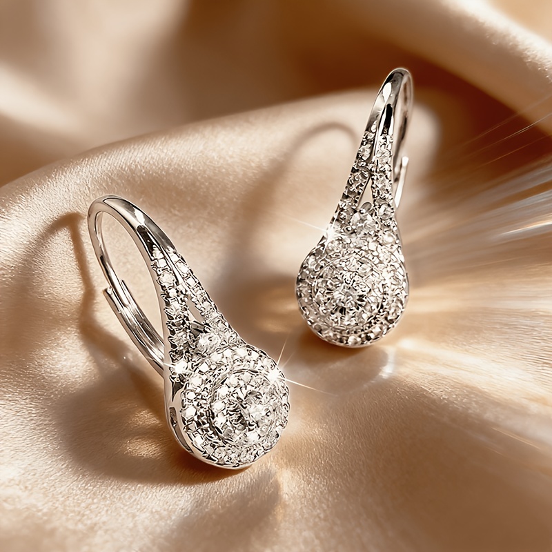 TEMU 2pcs New High-end Heart, Arrow Round Original Jewelry With Cubic Synthetic Synthetic Zircon​​ Inlaid Earrings, Without Battery