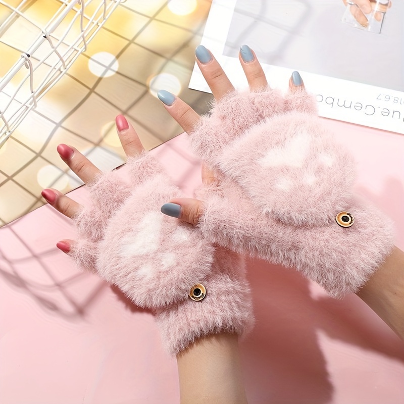 TEMU Vingerloze Handschoenen Dames Winter Schattige Cartoon Vinger Plus Velvet Herfst En Winter Volwassen Warme Handschoenen