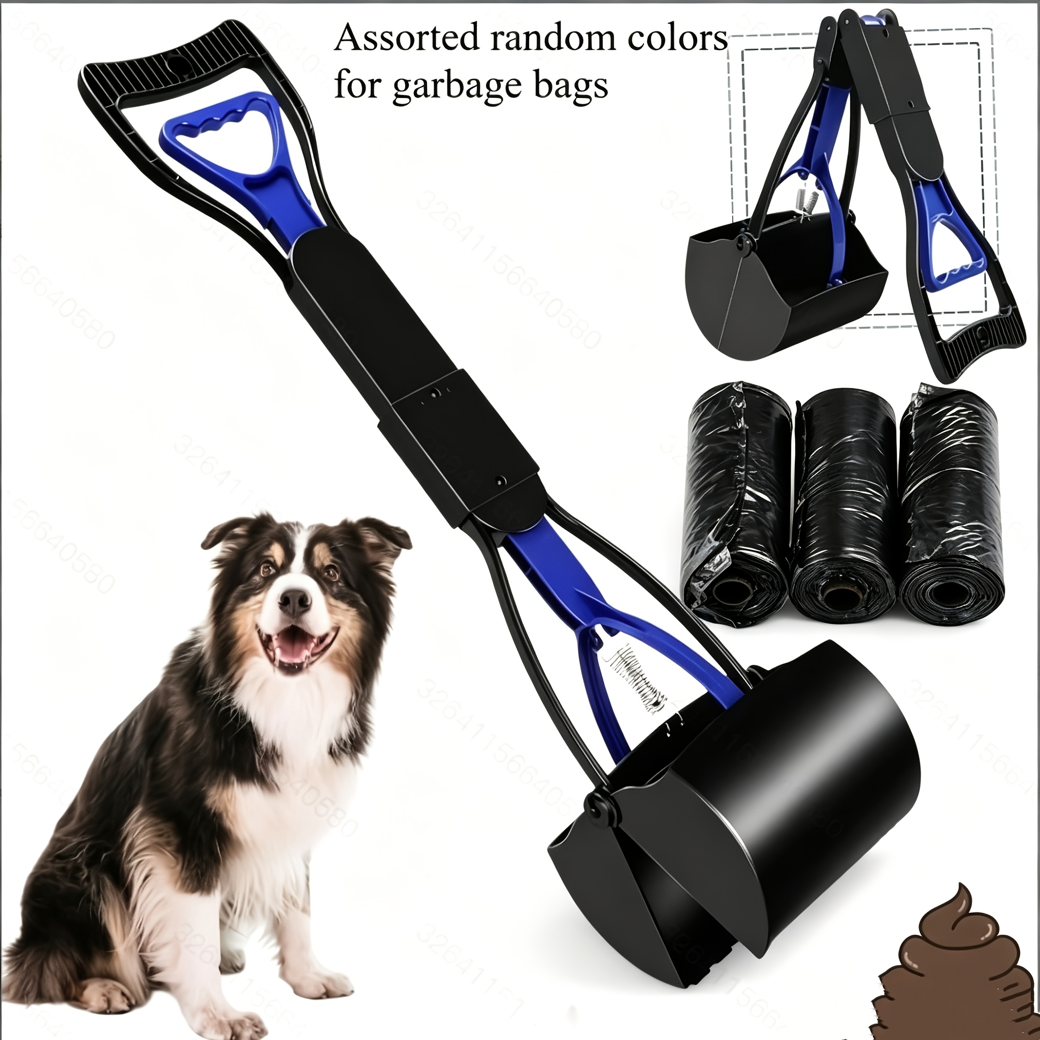 TEMU Ramasse-caca pliable et incassable pour chien avec 3 rouleaux de sacs à déjections | Ramasse-caca léger pour animaux de compagnie avec ressort