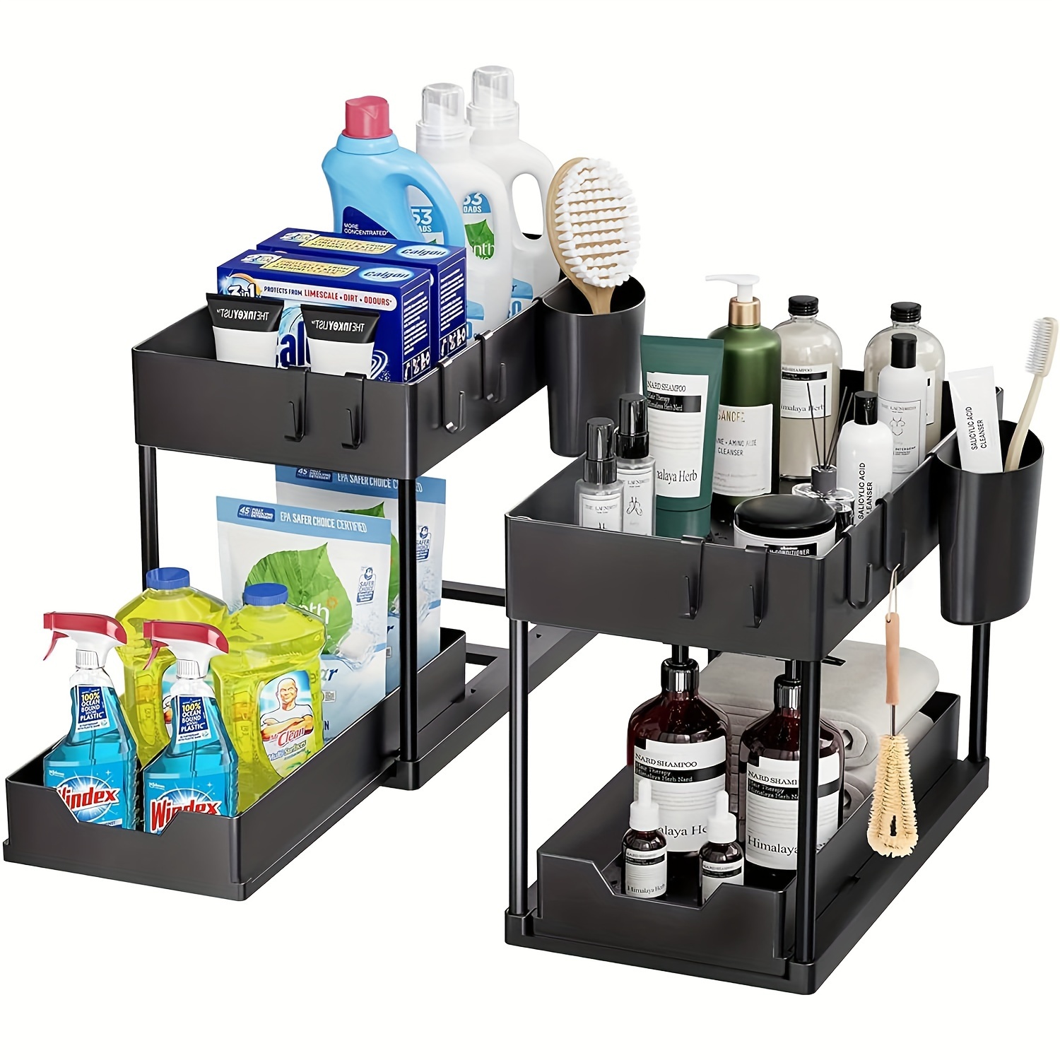 TEMU 1pc Under Sink Organizer, With 1 Cup Holder + 4 Hooks, Household Organizer