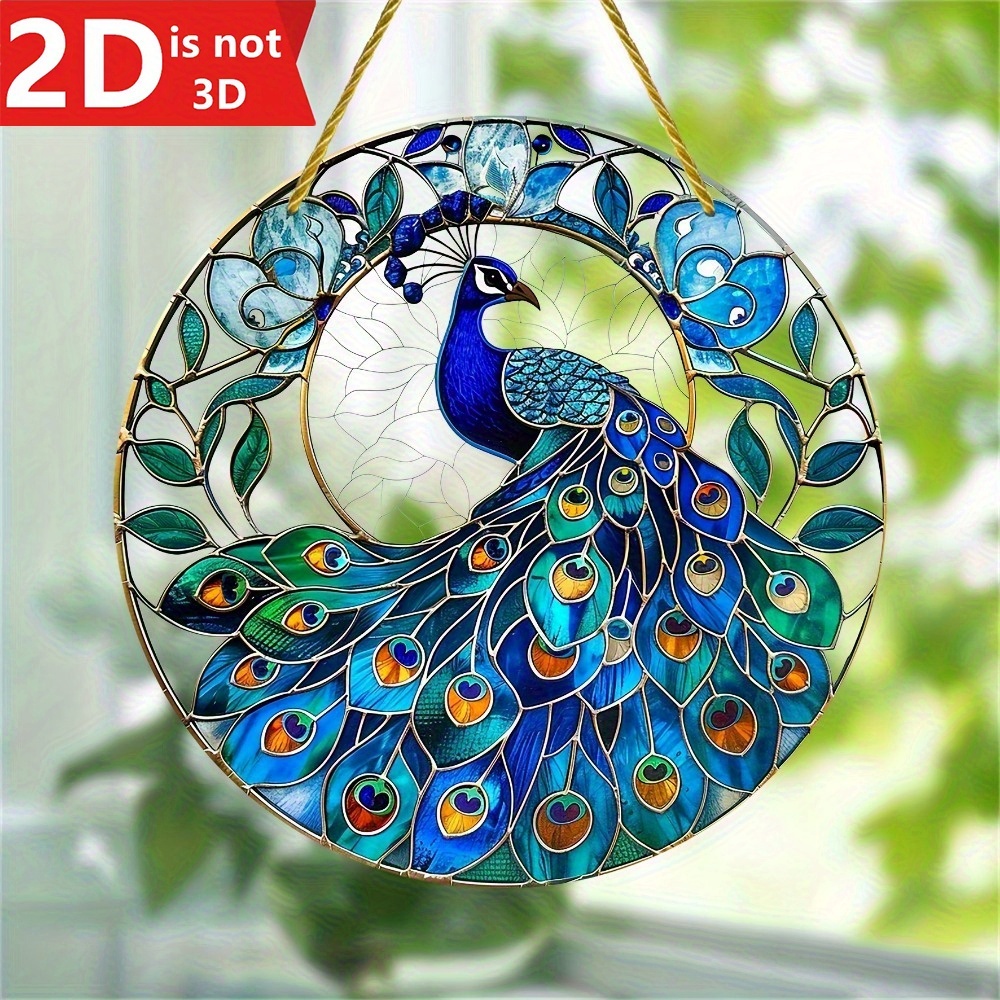 TEMU [2d Flat] 1pc 2d Peacock Sun , Stained Window Hanging, Ladies' Gift, Festival Decoration, , Wreath Logo, Wreath Center, Ladies' Birthday Gift,