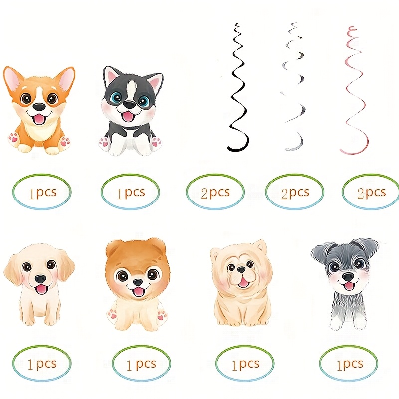 Dog-themed Birthday Party Decorations Featuring 6 Hanging Spiral Ornaments For A Ceiling Display, Perfect As Gifts For A