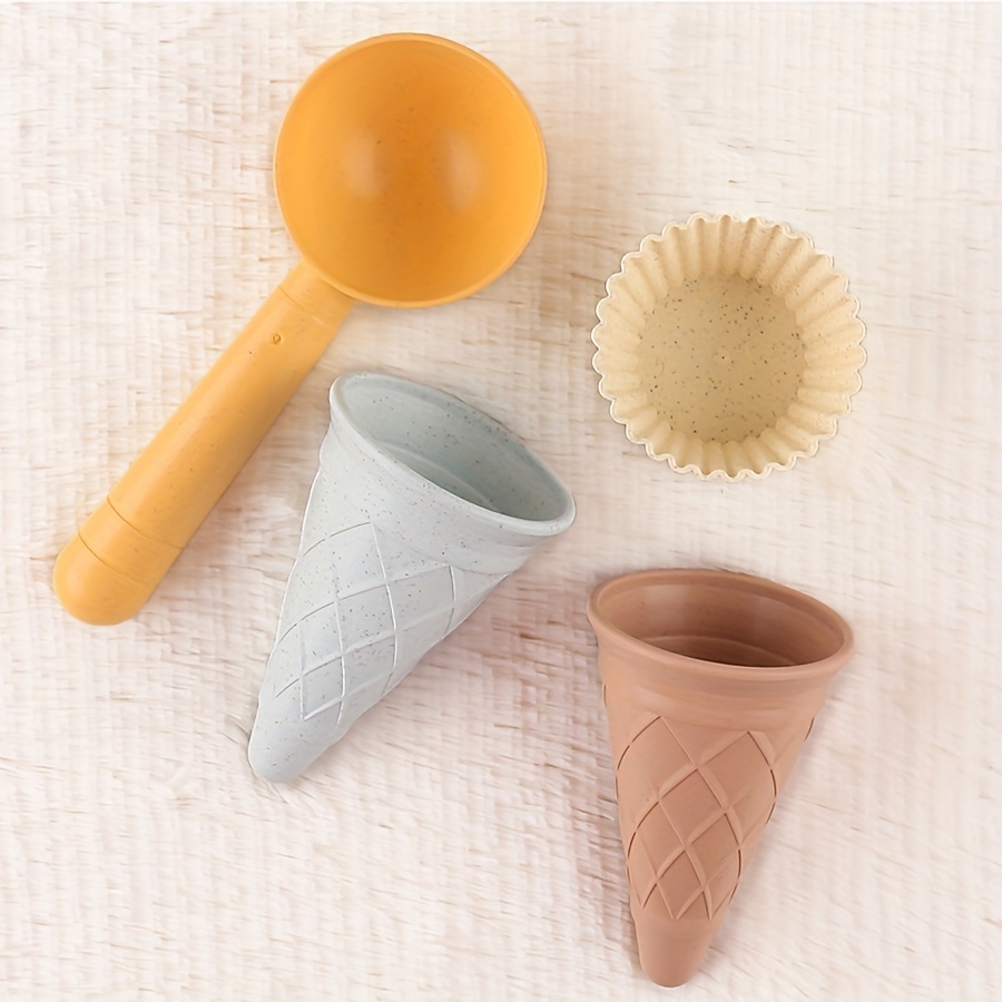 Image of 4pcs Set Of Brown And Cream Cones, Beige Eggshell Baby Playhouse Toy, Sand Digging And Water Spoon, Seaside Indoor Toy, Christmas Birthday Gift