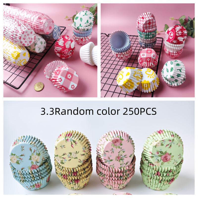 E-shop 250 Stück 3,3 cm Kuchenpapier-Einlagen mit Druck, Ölbeständige Kuchenpapierhalter, Backpapier-Einlagen, Kuchenform-Einlagen