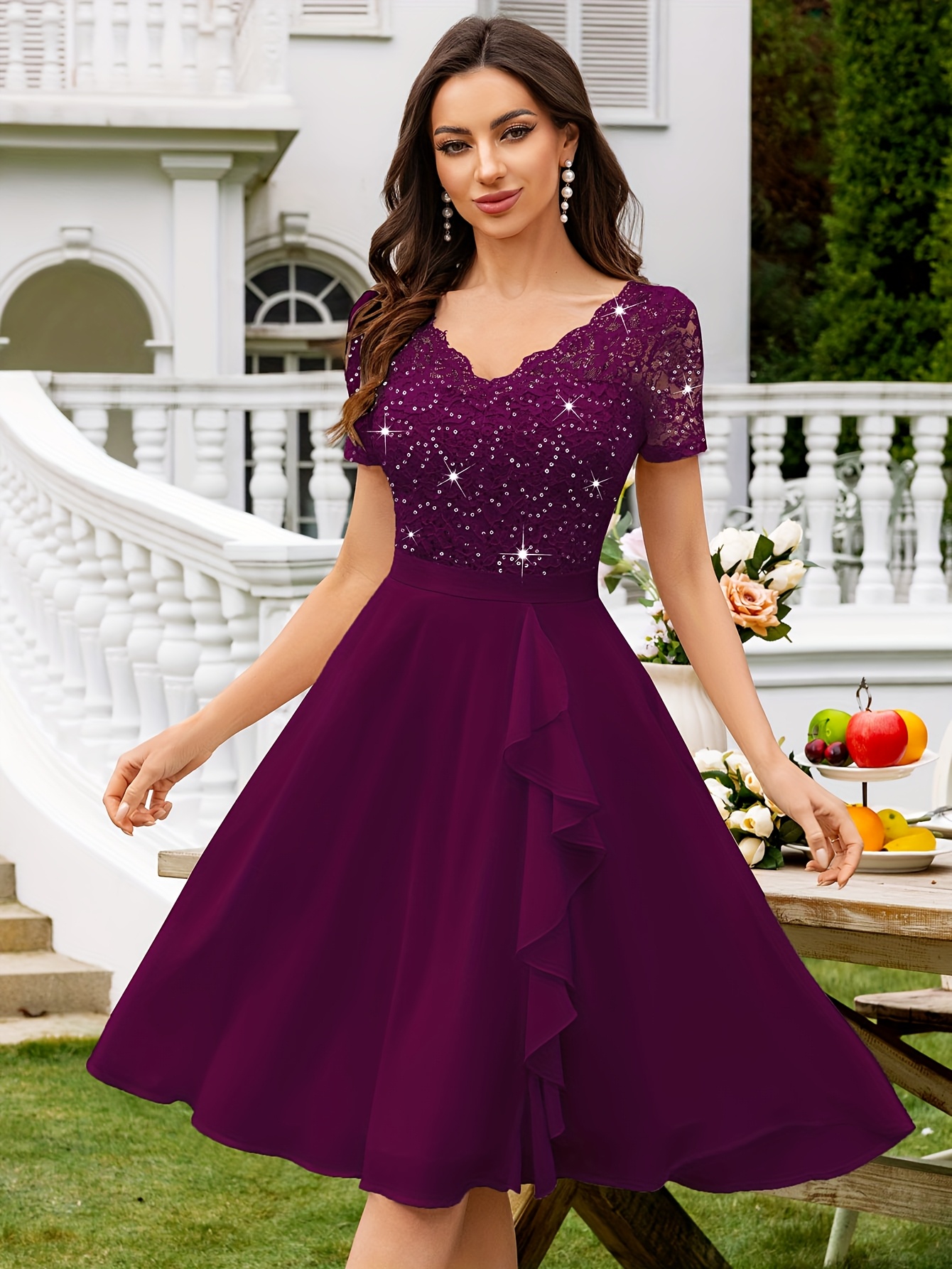 sachin and babi light blue dress A-Line/Princess V-neck Knee-Length Chiffon Cocktail Dress With Ruffle#JJsHouse  #Cocktail dresses