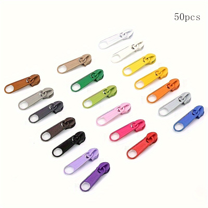Image of 50pcs Per Pack Of Colorful Home Textile Clothing Apparel Bags Zipper Head Spray Paint Metal Long Plate Zipper Head Home Sewing Tool Additions