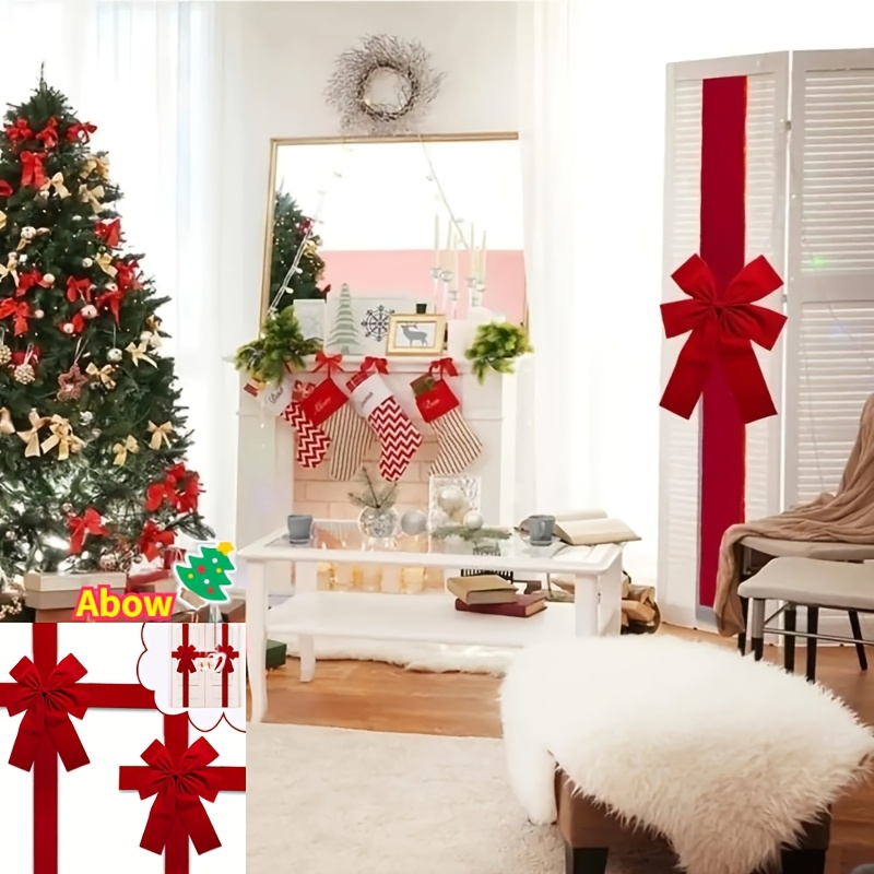 TEMU Grand nœud décoratif à suspendre sur porte avec élégant - Vinyle/ Convient pour 30 occasions, nœud facile à accrocher pour Noël, la