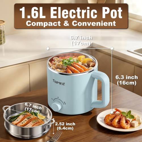 electric and hot pot 1 6l mini ramen cooker with and boil suitable for noodles soup steam oatmeal college dorm essentials