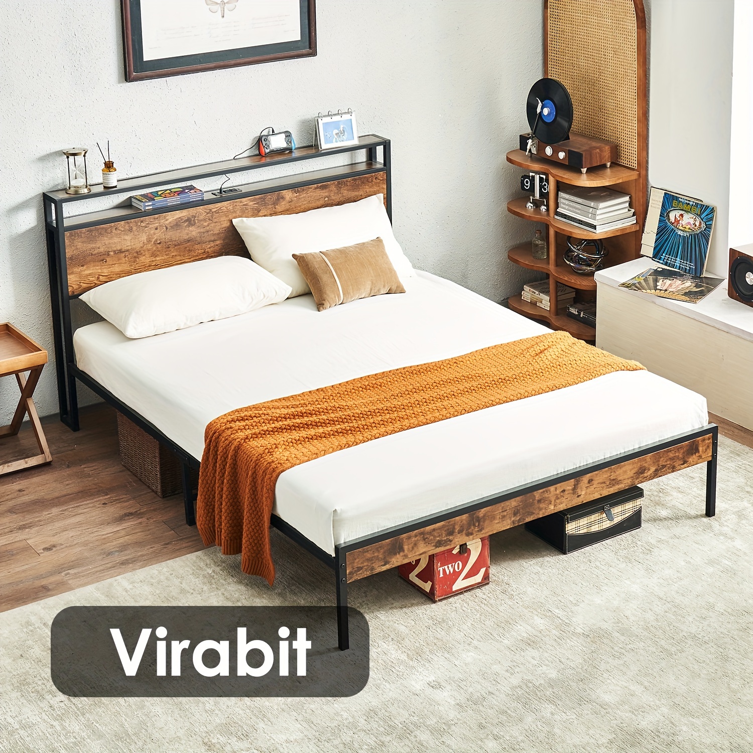 

Metal Bed Frame , Bed Frame Charging And Wood Footboard, Needed, And Noiseless, ()