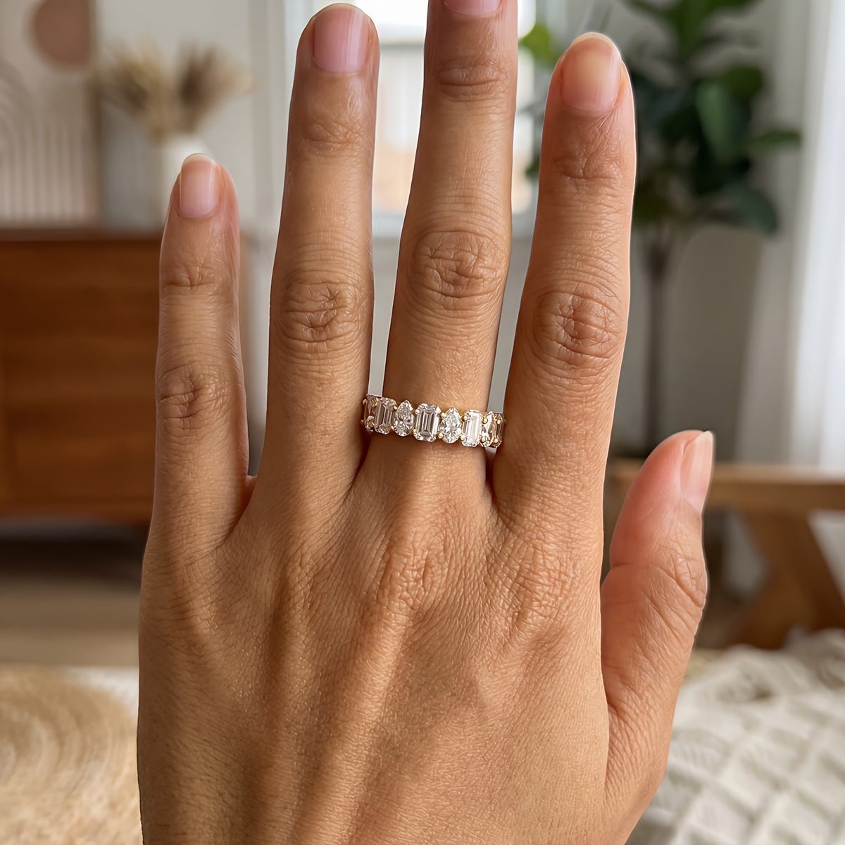 Sparkling Rectangular Pear-Shape Promise Wedding Ring