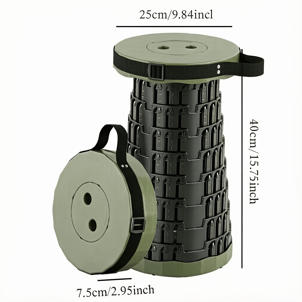 TEMU 1pc/2pcs Upgraded 3-buckle Folding Stool, Army Green Portable Telescopic Stool, Compact Space-saving Design, 400lb Heavy-duty Seat For Camping,