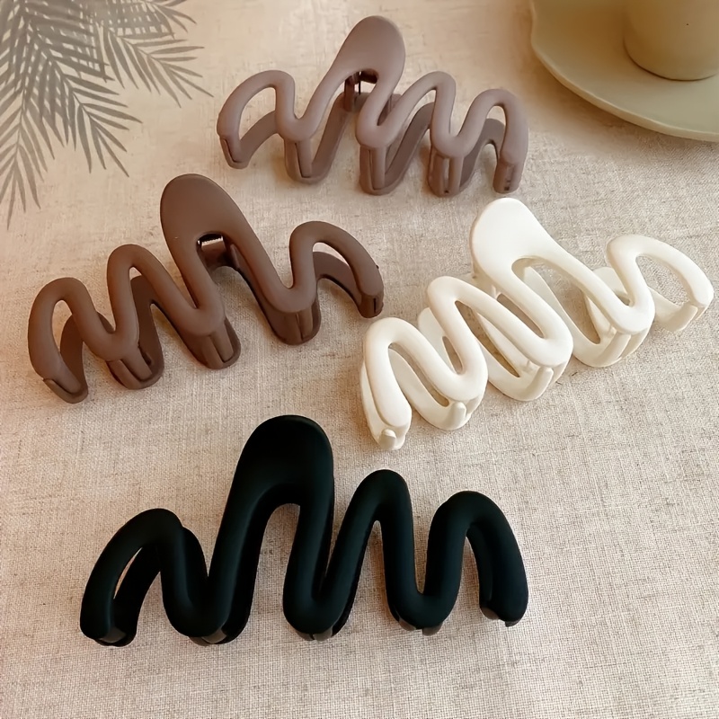 Image of 4pcs Fashion Matte Hair Clips, Wavy Non-slip Clips, Durable Shark Clips Suitable For Hair
