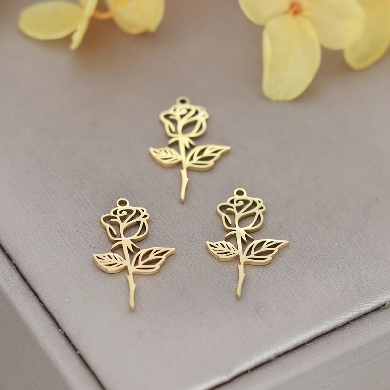 3pcs Flower Charms For Jewelry Making Delicate Tassels Bracelets Necklace Stainless Steel Pendant